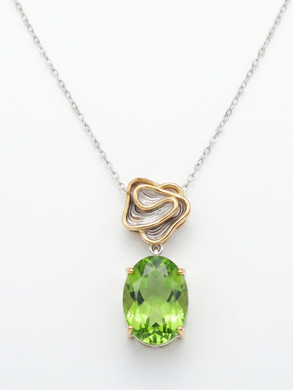 Green Stone Gold Silver Abstract Pendant Necklace